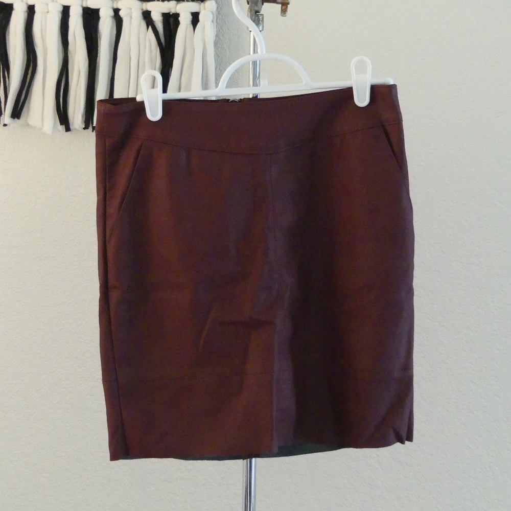 Red short leather skirt